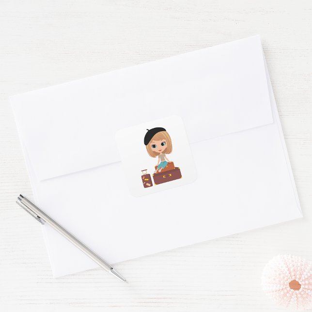 Girl Going On Holiday Square Sticker (Creator Uploaded)