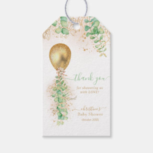 Girl Gold Balloon Greenery Baby Shower Thank You Gift Tags