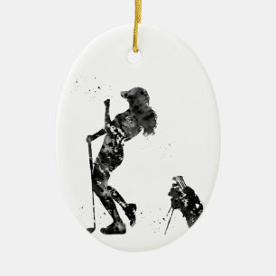 Girl golfer ceramic tree decoration