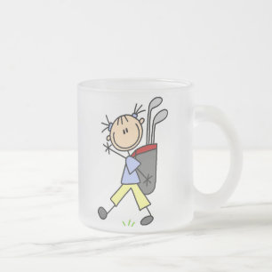 Girl Golfer With Bag and Clubs Frosted Glass Coffee Mug
