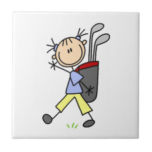 Girl Golfer With Bag and Clubs Tile