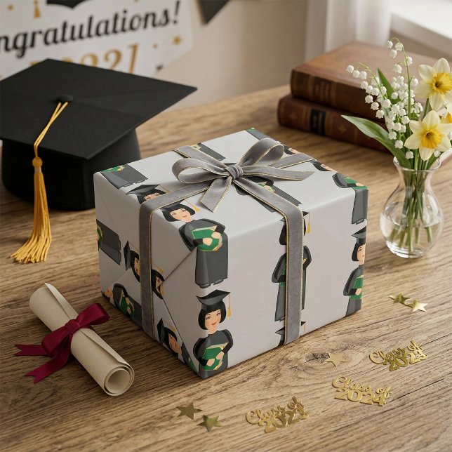 Girl Graduate in Black Cap and Gown Wrapping Paper (Creator Uploaded)