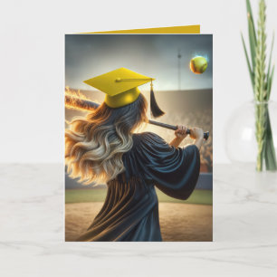 Girl Graduate Swinging a Flaming Bat Holiday Card