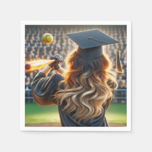 Girl Graduate With Flaming Bat and Softball Napkin