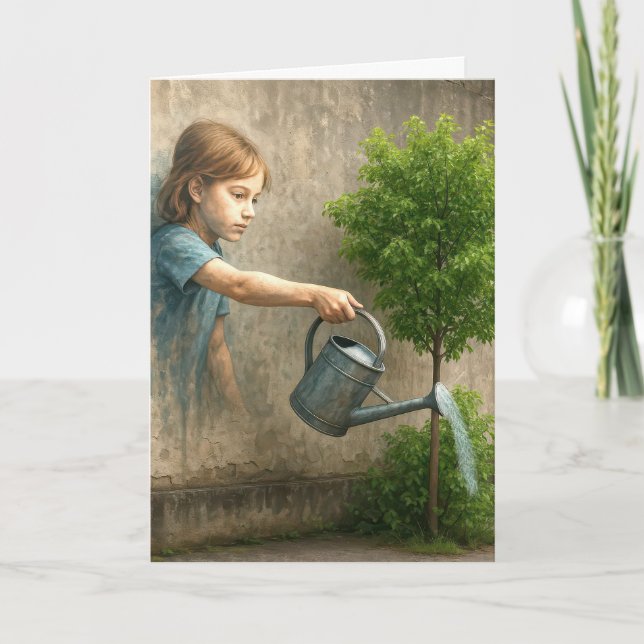 Girl Graffiti Painting Thinking of You Card (Front)