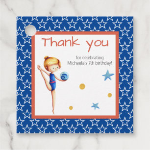 Girl Gymnast with Ball Thank You Birthday Favour Tags