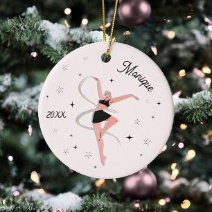 Girl Gymnastics Dancer Kid Name & Year Pink  Ceramic Tree Decoration