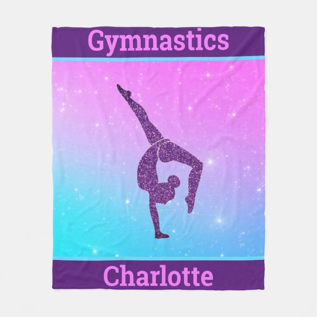 Girl Gymnastics Handstand Purple Aqua Personalised Fleece Blanket (Front)
