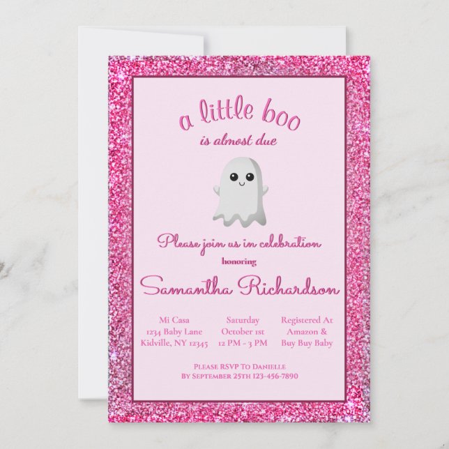 Girl Halloween Baby Shower Cute Ghost Little Boo Invitation (Front)