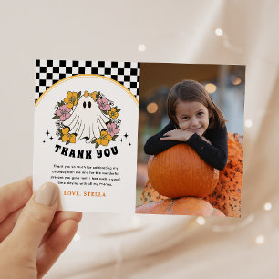Girl Halloween Birthday Photo Thank you Card