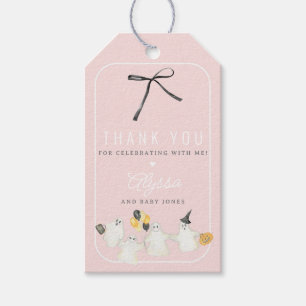 Girl Halloween Ghost and Black Bow Baby Shower Gift Tags
