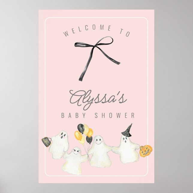 Girl Halloween Ghost and Black Bow Baby Shower  Poster (Front)