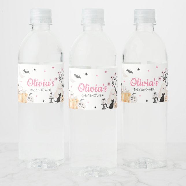 Girl Halloween Little Boo Baby Shower Water Bottle Label (Bottles)