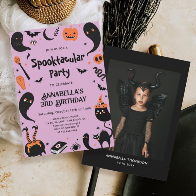 Girl Halloween Photo Birthday Party Invitation (Creator Uploaded)