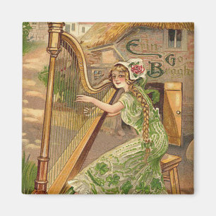 Girl Harp Rose Shamrock Erin Go Braugh Magnet