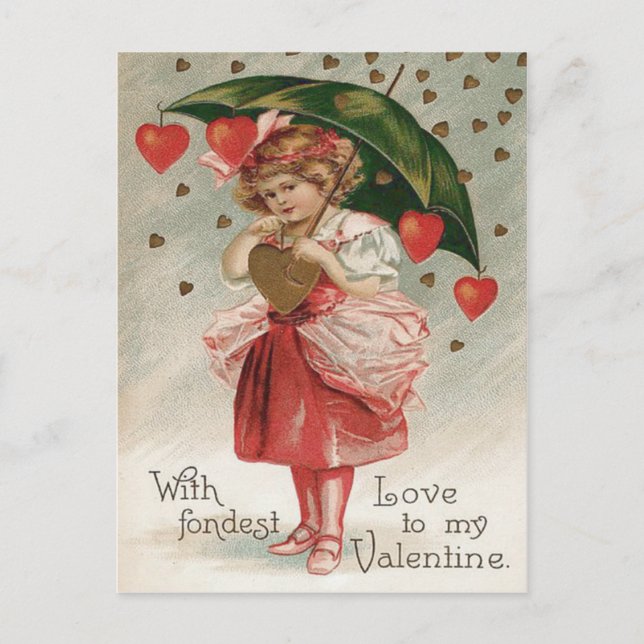 Girl Heart Umbrella Rain Shower Postcard (Front)