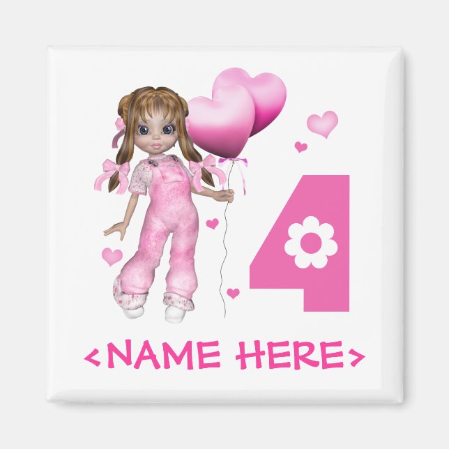 Girl Hearts 4th Birthday Magnet (Front)