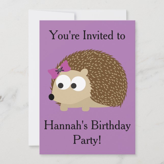 Girl Hedgehog Party Invitation (Front)
