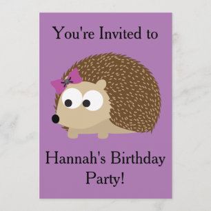 Girl Hedgehog Party Invitation