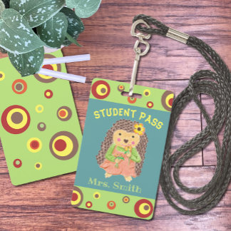 Girl hedgehog student hall pass ID badge