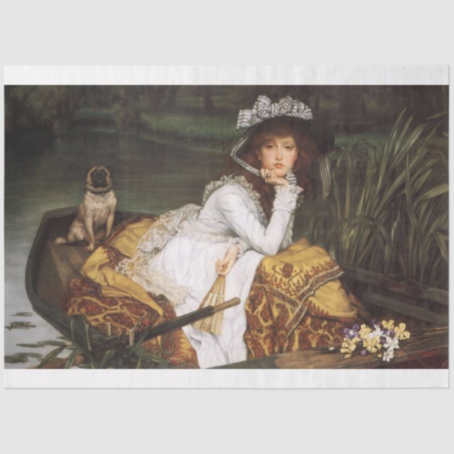 Girl & her dog in a boat decoupage paper (Front)