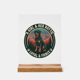 Girl Her Rottie Loyal Fierce Rottweiler Dog Mounta Acrylic Sign