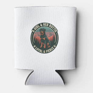Girl Her Rottie Loyal Fierce Rottweiler Dog Mounta Can Cooler