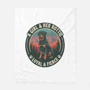 Girl Her Rottie Loyal Fierce Rottweiler Dog Mounta Fleece Blanket