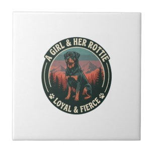 Girl Her Rottie Loyal Fierce Rottweiler Dog Mounta Tile