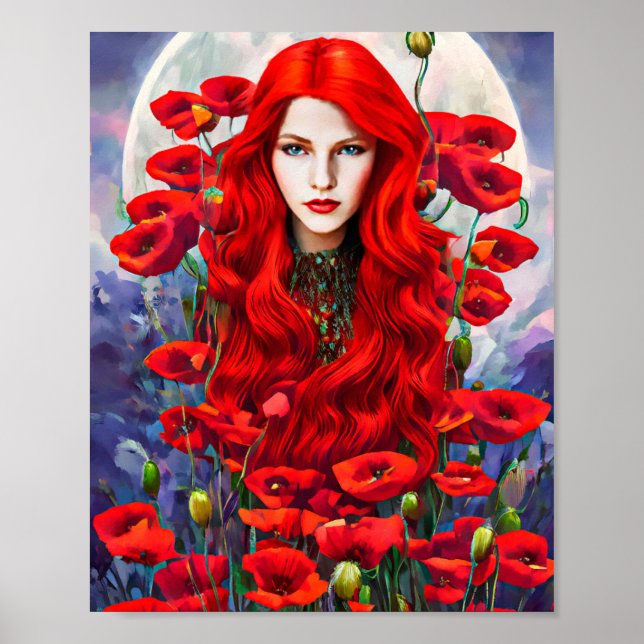 Girl Hiding In Poppy Flowers Field  Poster (Front)