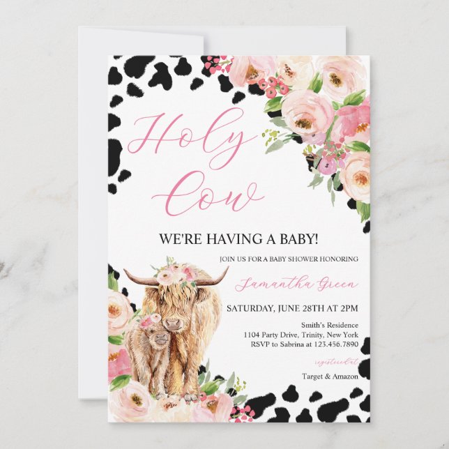  Girl Highland Cow Baby Shower Invitation (Front)
