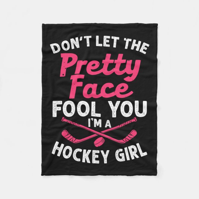 Girl Hockey Gift For Women Kids Ice Hockey Players Fleece Blanket (Front)