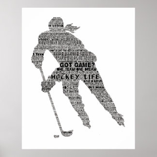 Girl Hockey Player Motivational Word Art Poster