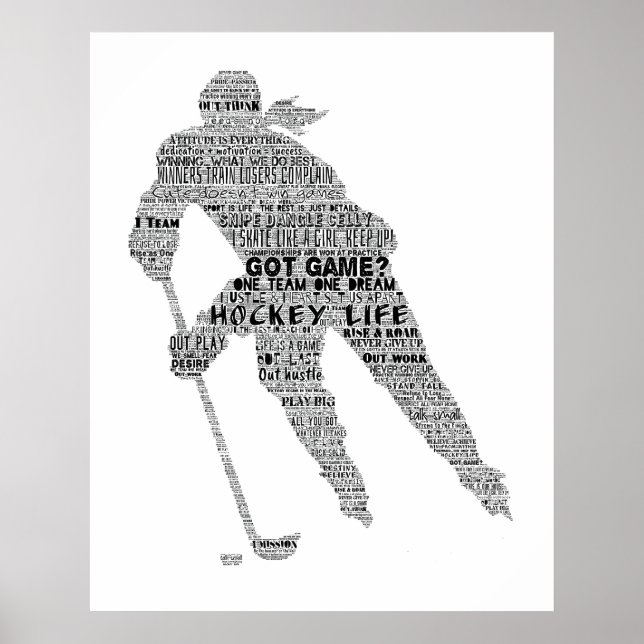 Girl Hockey Player Motivational Word Art Poster (Front)