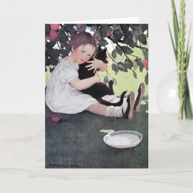 Girl Holding a Black Cat, Jessie Willcox Smith Card (Front)