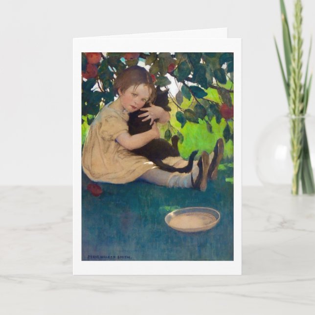 Girl holding a Black cat, Jessie Willcox Smith Card (Front)