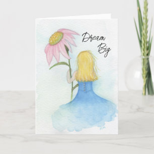 Girl holding a giant pink flower "Dream Big" Thank You Card