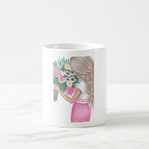 Girl Holding Bouquet Floral Aesthetic Classic Coffee Mug