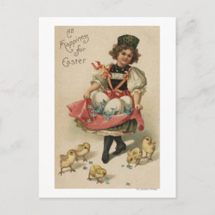 Girl Holding Eggs with Chicks Postcard