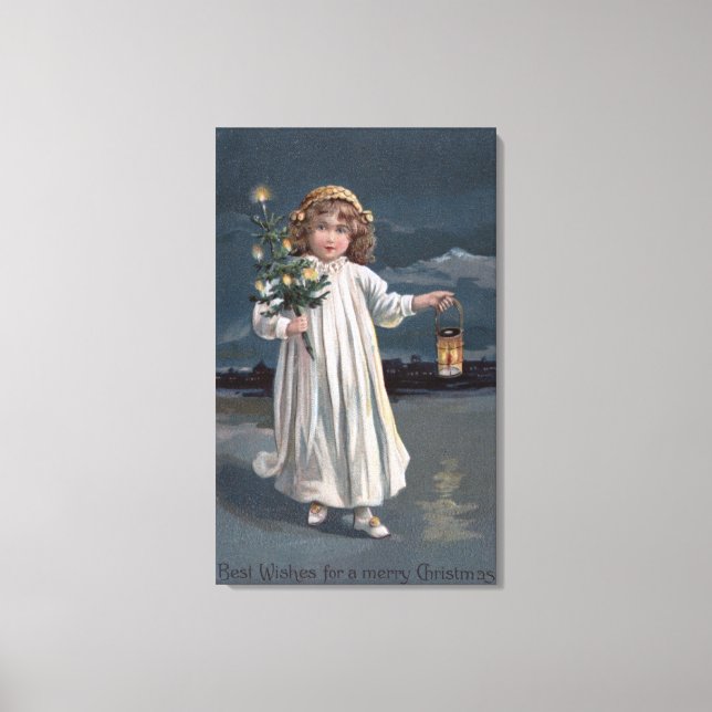 Girl Holding Tree and Lantern Canvas Print (Front)
