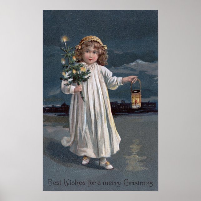 Girl Holding Tree and Lantern Poster (Front)