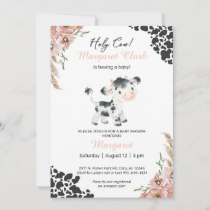 Girl Holy Cow pampas grass Baby Shower invite. Invitation