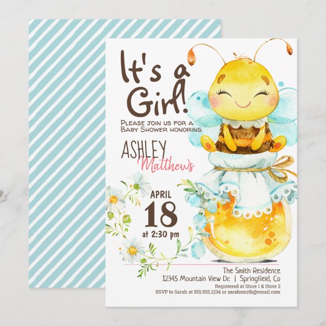 Girl Honey Bee Baby Shower Invitation (Front/Back)