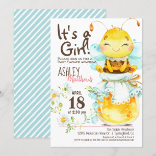 Girl Honey Bee Baby Shower Invitation