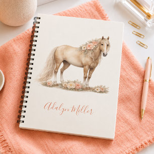 Girl Horse Peach Rose Whimsical Personalised Notebook