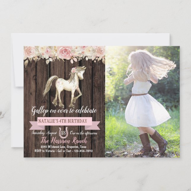 Girl Horse Pony Cowgirl Photo Birthday Party Invitation (Front)