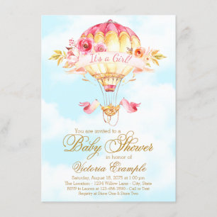 Girl Hot Air Balloon Baby Shower Invitations