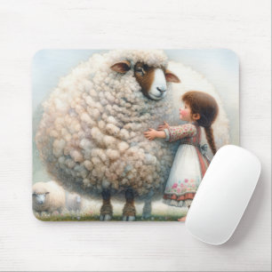 Girl Hugging a Big Ewe Mouse Mat