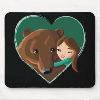 Girl Hugging Bear Mouse Mat