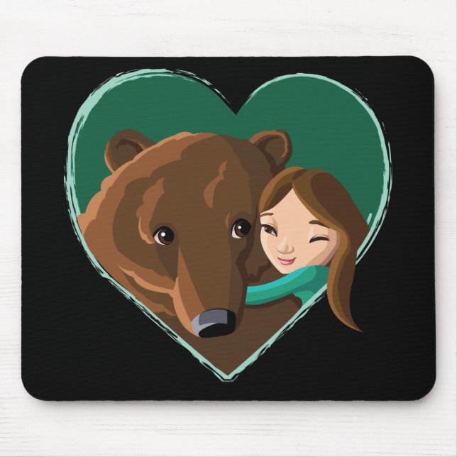 Girl Hugging Bear Mouse Mat (Front)